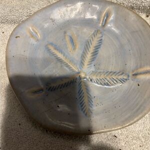Handcrafted Ceramic Sand Dollar Plate - Blue and Cream